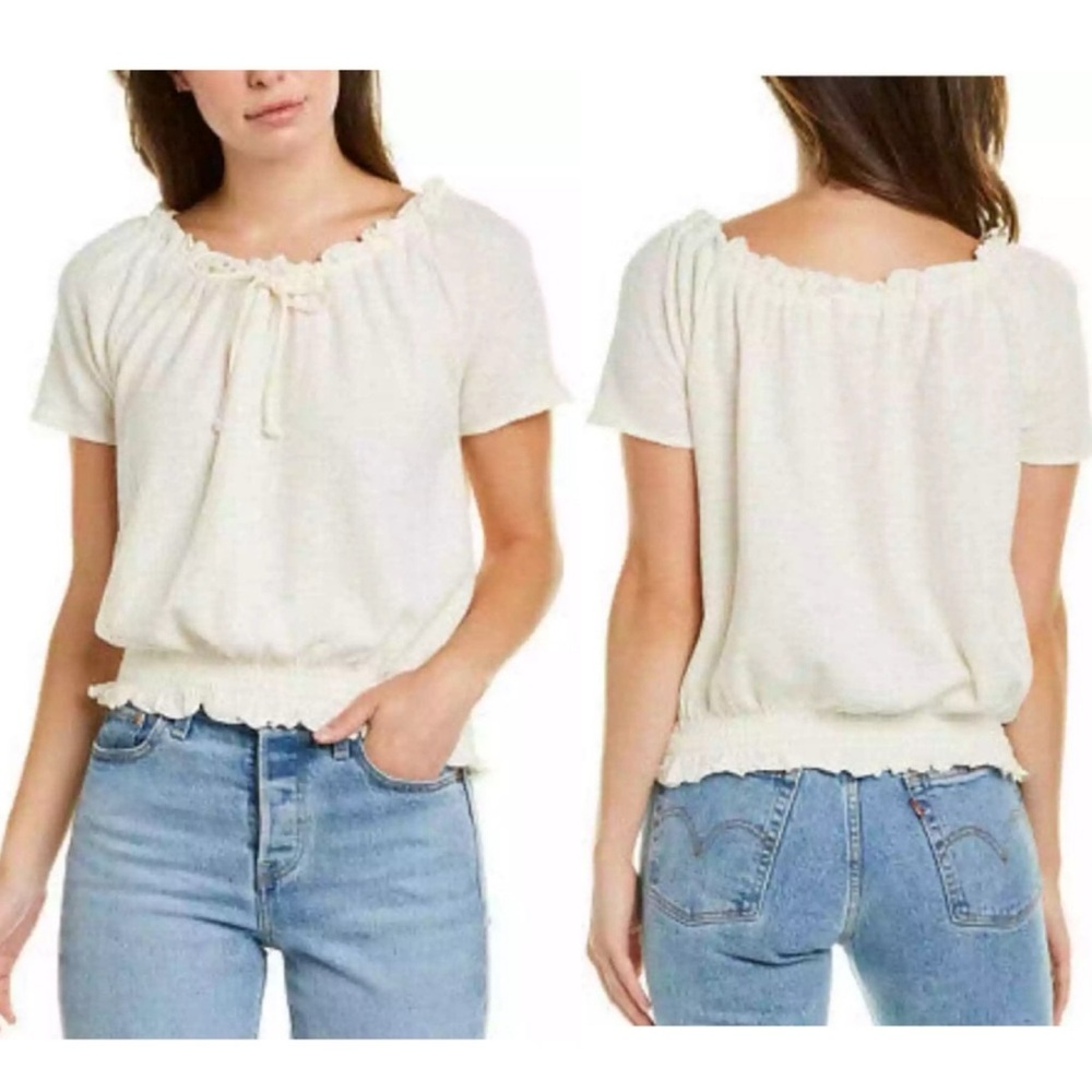 Madewell Cream Short-Sleeve Smocked Peasant Top